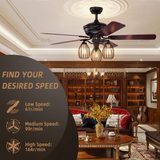 Tangkula 52-Inch Ceiling Fan with Lights, Industrial Ceiling Fan w/ 5 Iron Blades & 3 Cage Lights