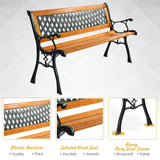 Tangkula Outdoor Garden Bench Park Bench, Patio Bench Chair with Cast Iron & Hardwood Structure