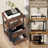 Tangkula Nightstand, Sofa Side End Table with Open Shelf & 2 Drawers