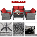 Tangkula 4 Pieces Patio Furniture Set, Outdoor Conversation Set with Cushions and Coffee Table