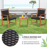 3-Piece Patio Acacia Wood Bistro Set, Patiojoy Outdoor Furniture Set with 2 Chairs & 1 Side Table