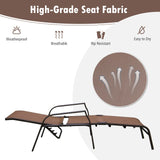 Tangkula 2 Piece Patio Adjustable Folding Stackable Chaise Lounge W/ 5-Position Backrest (Brown)