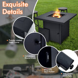 Tangkula 32 Inch Propane Fire Pit Table, 40,000 BTU Auto Ignition Square Gas Fire Table with Removable Lid