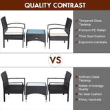 Tangkula 3 PCS Patio Wicker Rattan Furniture Set, Rattan Chair with Coffee Table