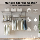 3 to 5 FT Custom Closet Organizer System Kit, Wall-Mounted Storage Organizer with Wire Shelving and Hanging Rods