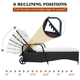 Tangkula Patio Chaise with Wheels, 6 Positions Adjustable Outdoor Lounger Chair with Steel Frame