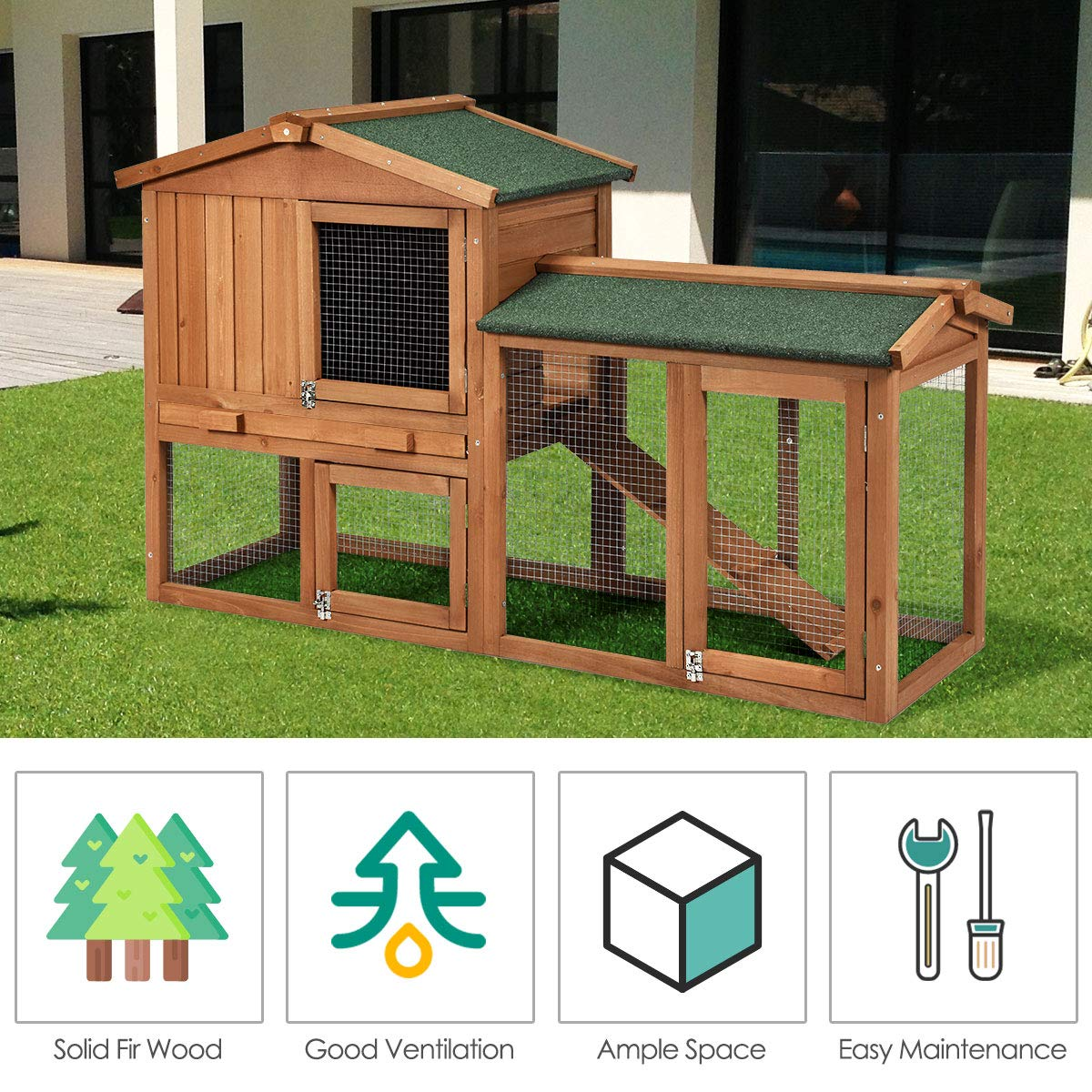 Tangkula Rabbit Hutch Indoor and Outdoor 58 Inch Bunny Cage with Remo tangkula
