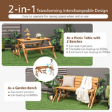 Tangkula 2-in-1 Convertible Wooden Picnic Table, Transforming Interchangeable Outdoor Bench Table with Umbrella Hole