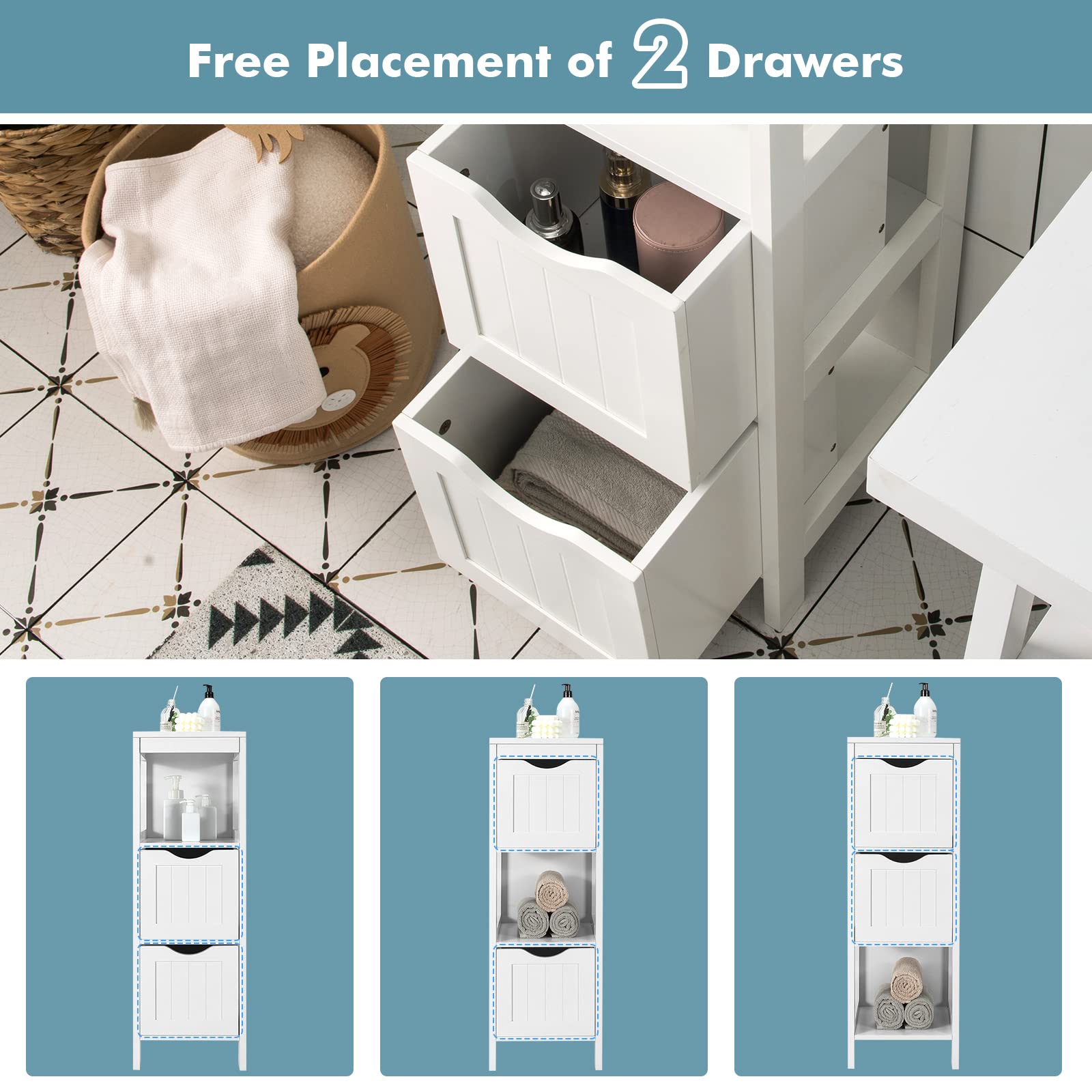 Side Floor Cabinet with 2 Switchable Drawers - Tangkula