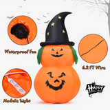 Tangkula 5 Ft Halloween Inflatable Pumpkin with Witch Hat, Blow Up 2 Pumpkins with LED Lights