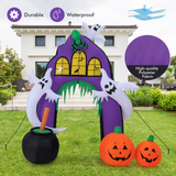 Tangkula 9 FT Tall Halloween Inflatable Castle Archway, Blow-up Walkway w/ Spider, Ghosts, Pumpkins, Cauldron
