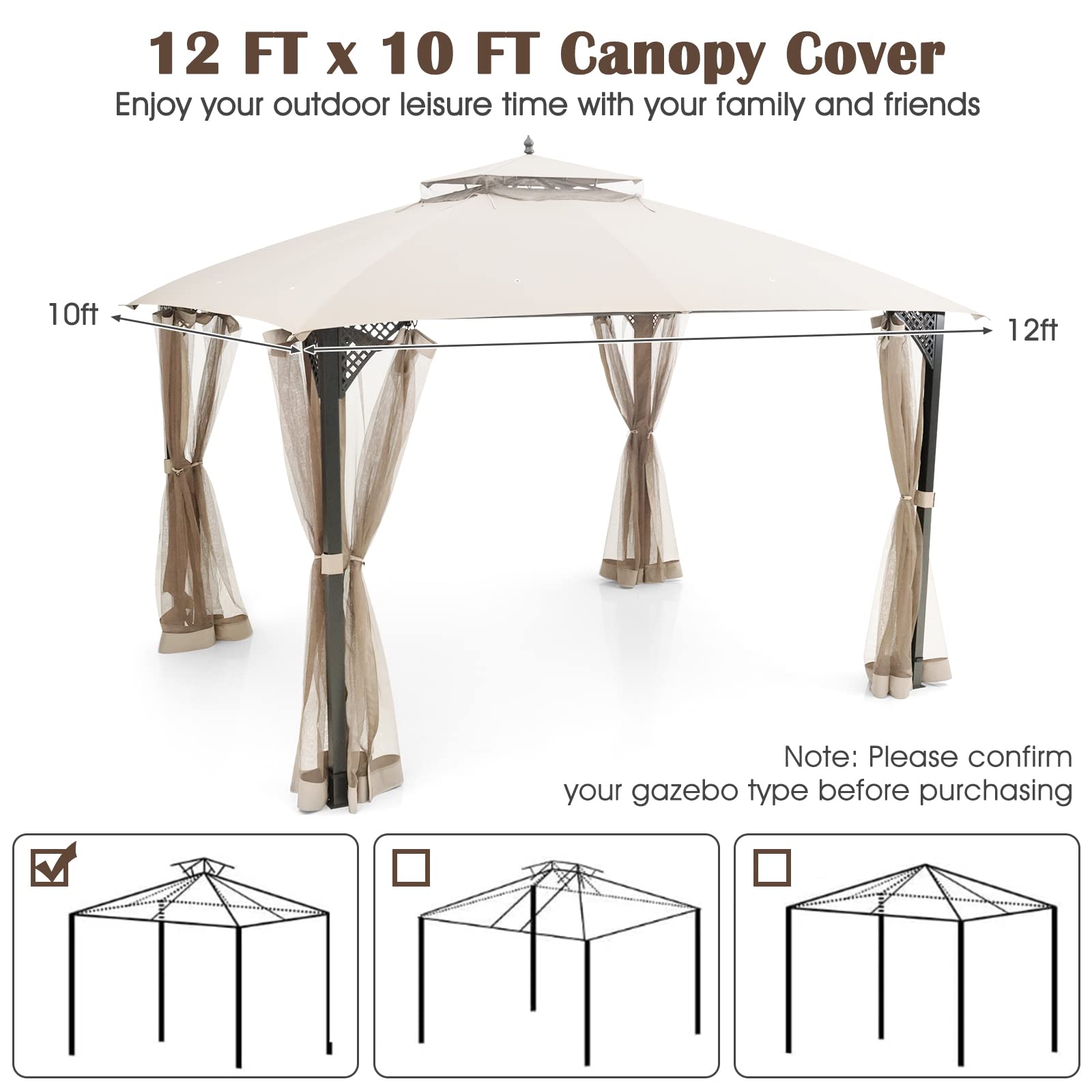 10x12 Ft Gazebo Replacement Canopy Top - Tangkula