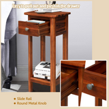 Tangkula Small Side Table for Small Spaces, Farmhouse Acacia Wood Slim End Table