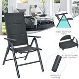 Tangkula Set of 2 Patio Dining Chairs, Portable Sling Back Chairs with Aluminum Frame, High Back Recliner with 7 Adjustable Positions