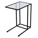 TANGKULA Sofa Side End Table, C Shaped Table Snack Table with Glass Top & Steel Frame