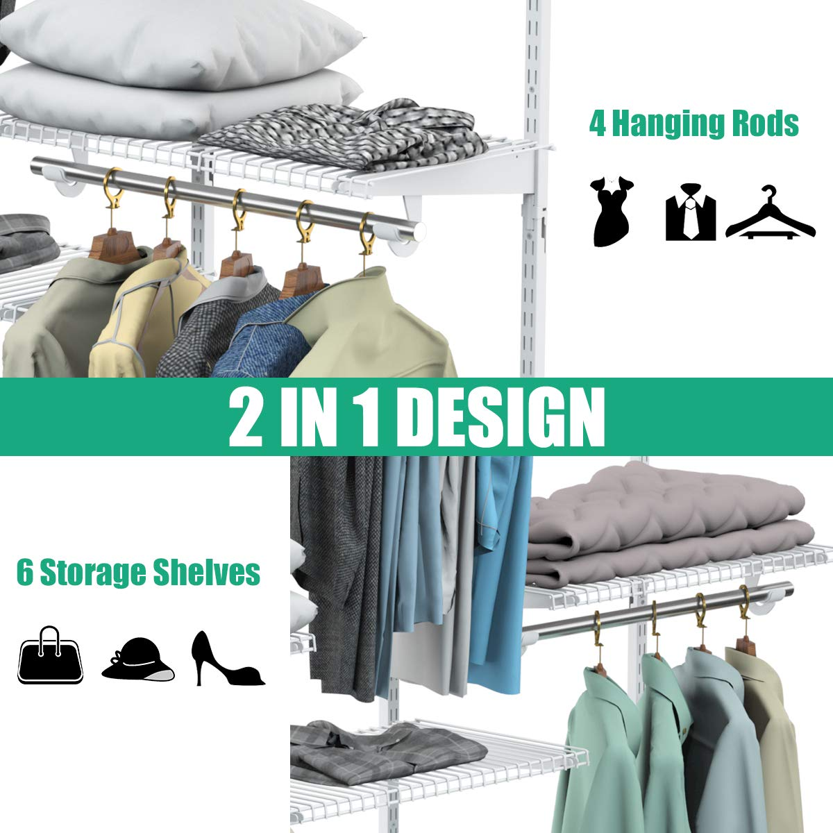  4 to 6 FT Custom Closet System - Tangkula