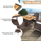 Tangkula 5 Pieces Wicker Patio Dining Set, Outdoor Acacia Wood Dining Furniture with 4 Armrest Chairs & 1 Dining Table