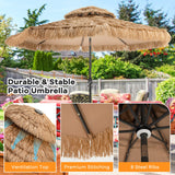Tangkula 10 ft Thatched Patio Umbrella, 2 Tier Hawaiian Style Grass Beach Umbrella with 32 Led Lights