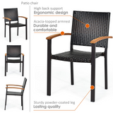 Tangkula 2 Pieces Stackable Patio Rattan Chair, Outdoor PE Wicker Dining Armchair W/Galvanized Steel Frame, Acacia-Topped Armrests