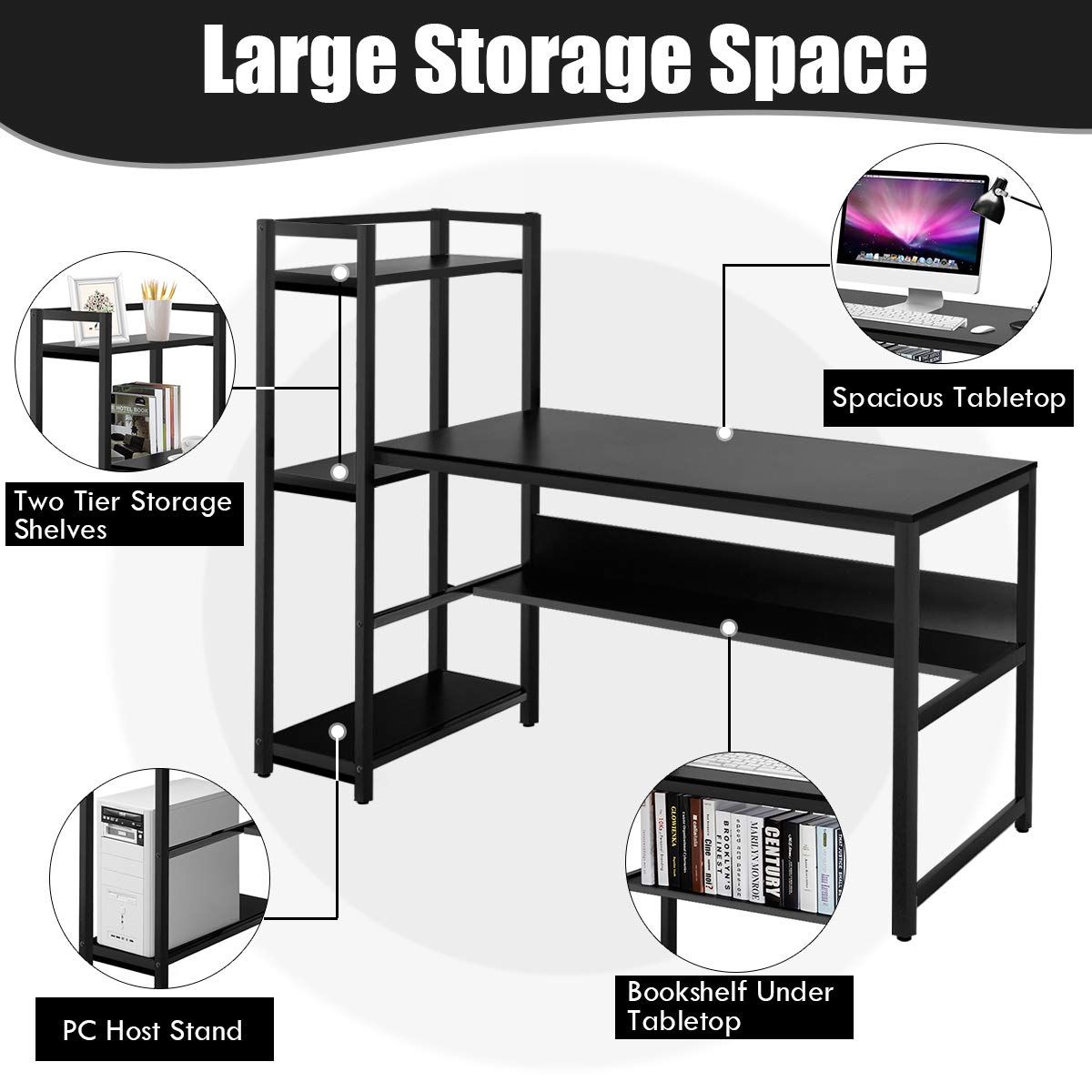 Computer Desk with 4 Shelves - Tangkula
