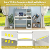Tangkula White Desk with Hutch, Home Office Desk with Keyboard Tray