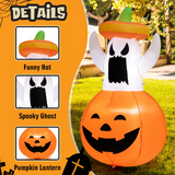 Tangkula 4 FT Halloween Inflatable Decoration, Outdoor Blow-up Ghost with Hat & Pumpkin Lantern