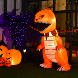 Tangkula 8 FT Halloween Inflatables Pumpkin Head Dinosaur, Large Blow Up Halloween Dinosaur with LED Lights & 4 Stakes