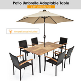 Tangkula 7 Pieces Patio Dining Set, Outdoor Dining Table Set with Acacia Wood Table Top, 6 Wicker Armchairs