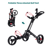 Tangkula Golf Push Cart, Lightweight Aluminum Collapsible Golf Pull Cart, 3 Wheels Push & Pull Golf Cart Trolley with Foot Brake