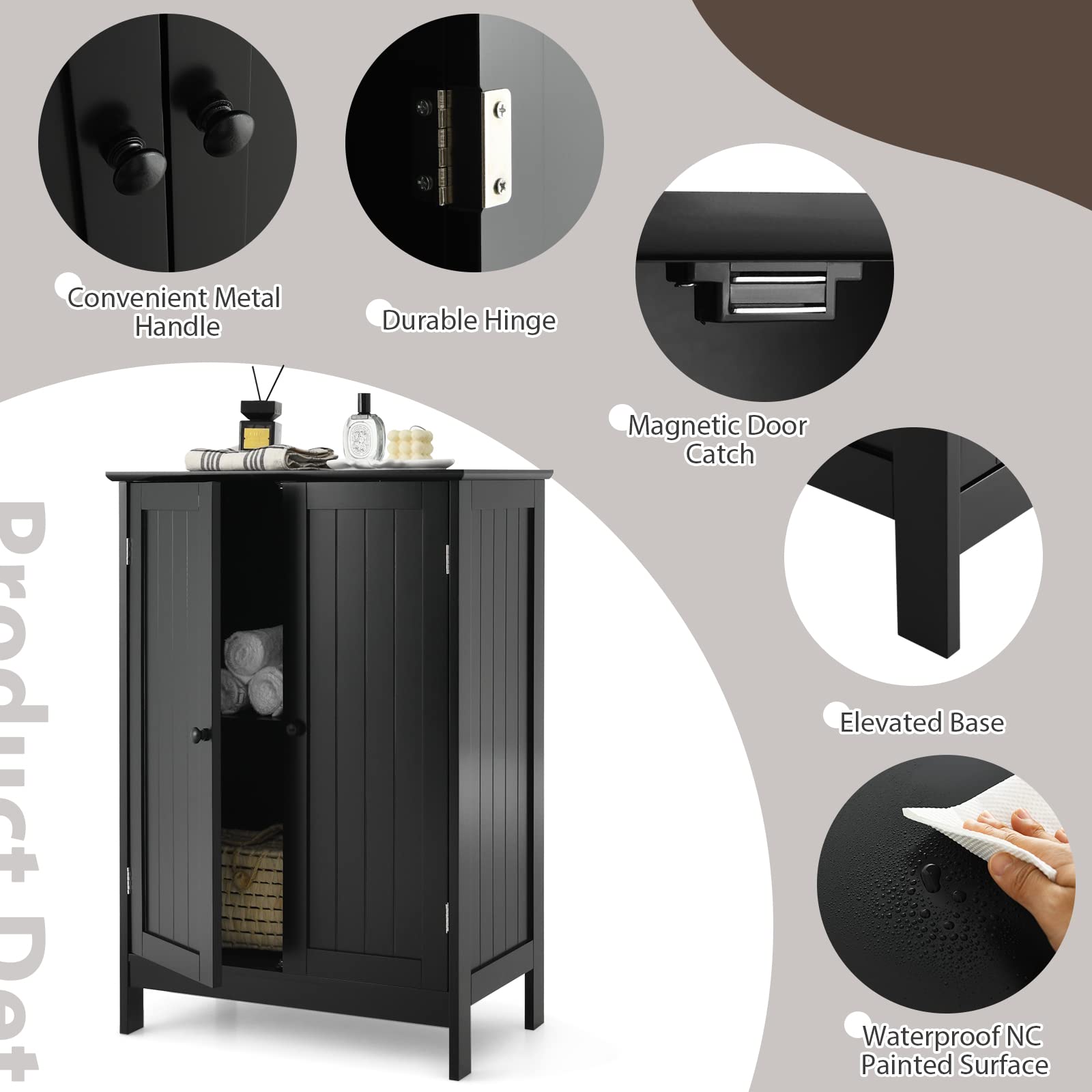 Bathroom Floor Cabinet, Black - Tangkula