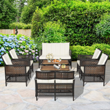 Tangkula Outdoor PE Wicker Conversation Set with 2-Tier Coffee Table