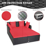 Outdoor Rattan Daybed, Red - Tangkula