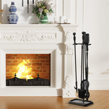 Tangkula 5-Piece Fireplace Tool Set, Heavy Duty Fire Wood Tool Set with Tong, Brush, Shovel, Poker, Stand