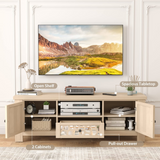 Tangkula TV Stand for 60 Inch TVs, Retro Entertainment Center, TV Console Cabinet w/Open Shelf & Drawer & Cable Hole