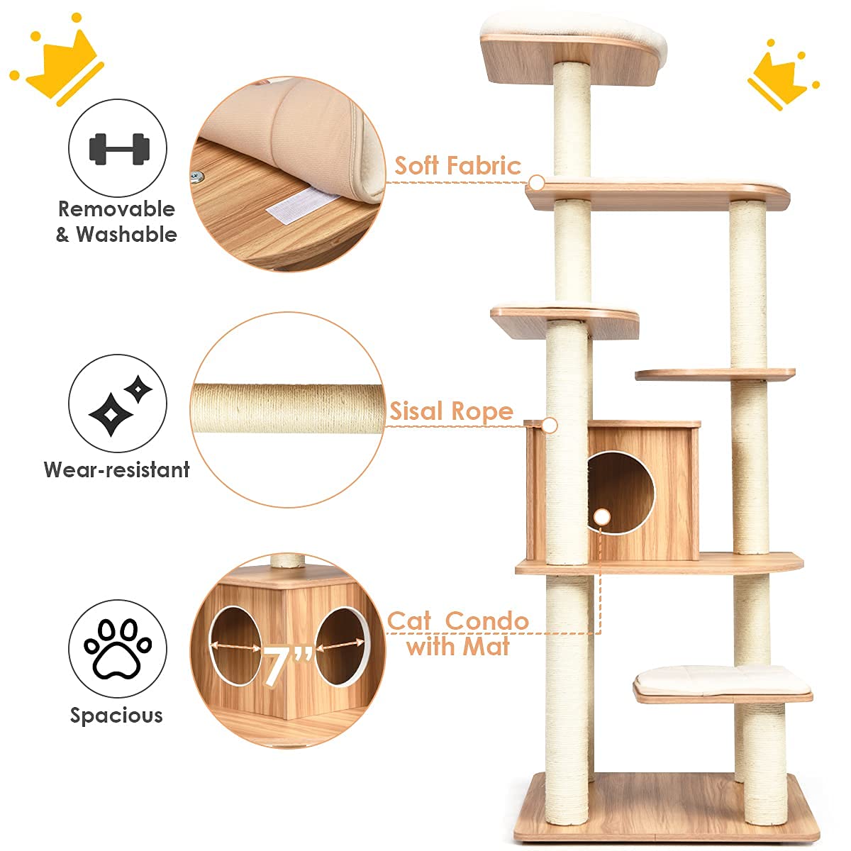 Tangkula Modern Wood Cat Tree