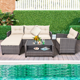 Tangkula 4 Pieces Rattan Conversation Set, Patiojoy Outdoor Furniture Set with Cushions