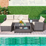 Tangkula 4 Pieces Rattan Conversation Set, Patiojoy Outdoor Furniture Set with Cushions, Lounge Sofa Set with Coffee Table