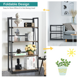 Tangkula 4-Tier Folding Bookshelf, No-Assembly Industrial Bookcase with Sturdy Iron Frame