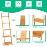 Tangkula Bamboo 5-Tier Ladder Shelf Bookshelf, Wall-Leaning Bookshelf