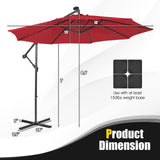 Tangkula 10 ft Cantilever Umbrella w/32 Solar-Powered LED Lights, Functional Tilting System & Hand-Crank Mechanism