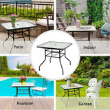 Outdoor Dining Table with 2 inches Umbrella Hole, 32 inches Tempered Glass Top Square Patio Table