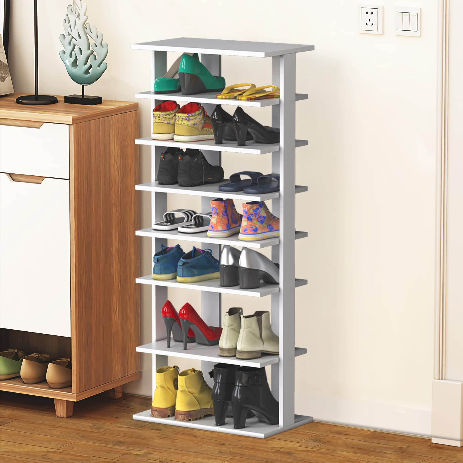 Tangkula 7-Tier Shoe Rack Free Standing Shelf Storage Modern Shoe Rack  Organizer patented White