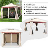 13x10 Feet Patio Gazebo, Outdoor Steel Gazebo with Mesh Netting and Privacy Side Walls