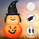 Tangkula 5 Ft Halloween Inflatable Pumpkin with Witch Hat, Blow Up 2 Pumpkins with LED Lights