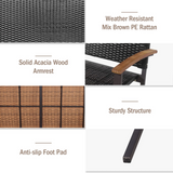Tangkula Outdoor Stackable Bench, All-Weather PE Wicker Loveseat with Acacia Wood Armrests