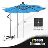 Tangkula 10 ft Cantilever Umbrella w/32 Solar-Powered LED Lights, Functional Tilting System & Hand-Crank Mechanism