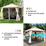 10x10 Feet Patio Gazebo, Outdoor Steel Gazebo with Netting