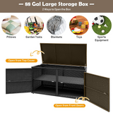 Tangkula Outdoor Wicker Storage Box, Garden Deck Bin with Steel Frame