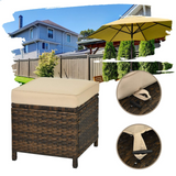 Tangkula Wicker Outdoor Dining Set, 6 Piece PE Rattan Wicker Sectional Corner Sofa Set with Dining Table, 2 Ottomans, Suitable for Garden
