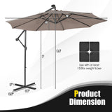 Tangkula 10 ft Cantilever Umbrella w/32 Solar-Powered LED Lights, Functional Tilting System & Hand-Crank Mechanism